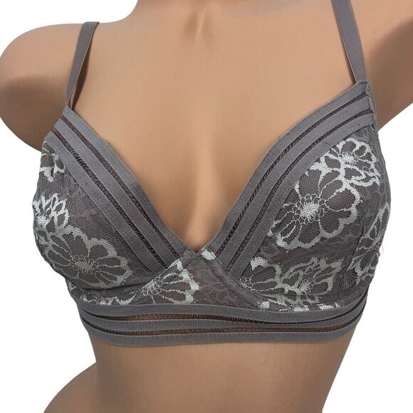 Victorias Secret PINK Unlined Bra 34D Floral Embroidered Unpadded Nude Bra - Picture 3 of 7